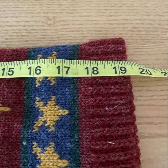 Vtg Handmade Knit Christmas Stocking w Tree and Star Design 19.5 Inch Red Gold - Picture 5 of 6